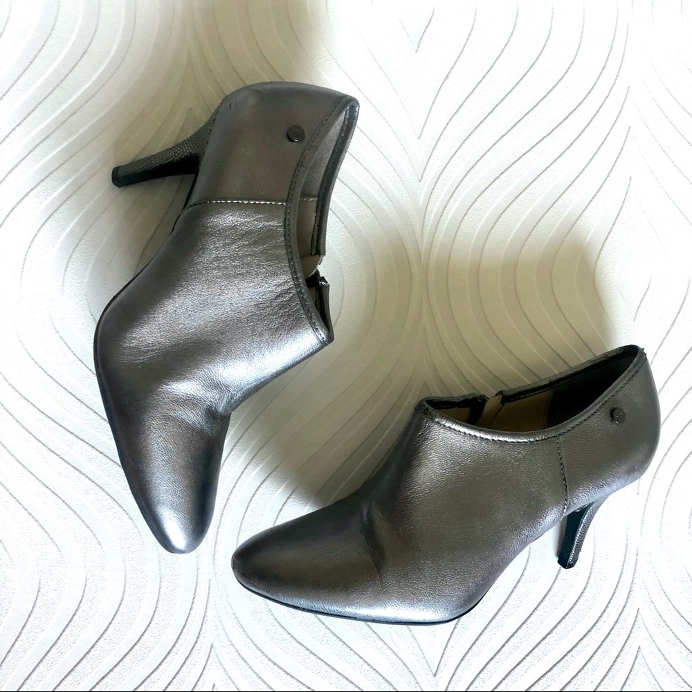 Calvin Klein “Jenny” Silver Metallic Bootie